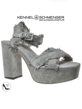 Kennel & Schmenger Luxury Grey Suede Ankle Strap Block Heel Platform Sandals 7